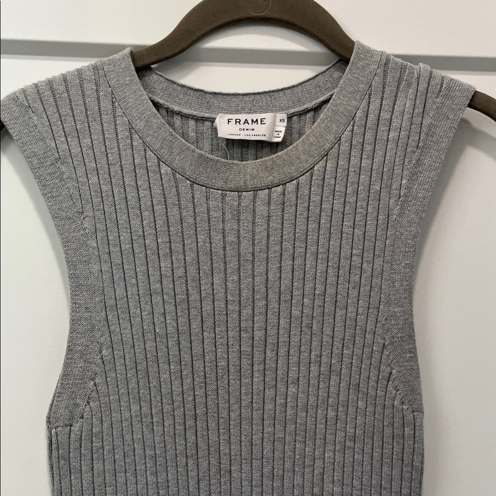 Frame Denim Heather Grey Rib Ribbed Knit Stretch Side Slit Midi Dress (size XS) - Picture 5 of 8